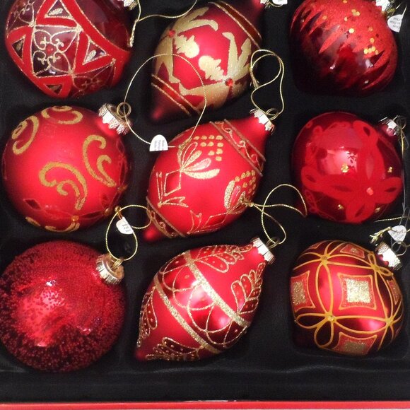 Christmas Glass Ornaments Hand Decorated Set (9 piece)- NEW - Picture 7 of 15